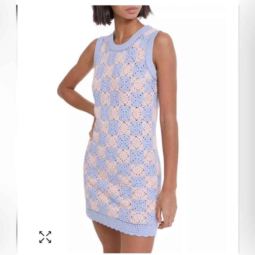 The Kooples Crochet Sleeveless Dress in Blue and Pink